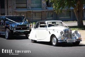 A classic wedding car and a Hummer limousine easily cater for bridal parties of up to 18 including the bride and groom
