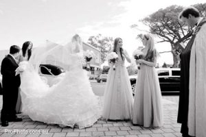 Aislinn and her bridal party arriving at Christchurch