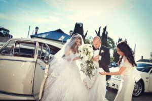 Vanessa arriving at the church