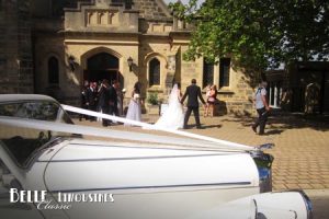 Family and friends leaving the church after the ceremony